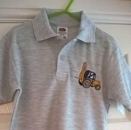 Children's Forklift Embroidered grey polo shirt - Children's polo t-shirt, tractor, machinery, digger, children's, gift for boys, boys polo