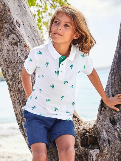 Mini Boden Boy's Embroidered Pique Polo T-Shirt, Back To School Polo Shirt, Back To School Gift