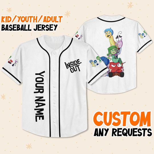 Personalized Disney Pixar Inside Out Character Artwork, Disneyland Baseball Jersey