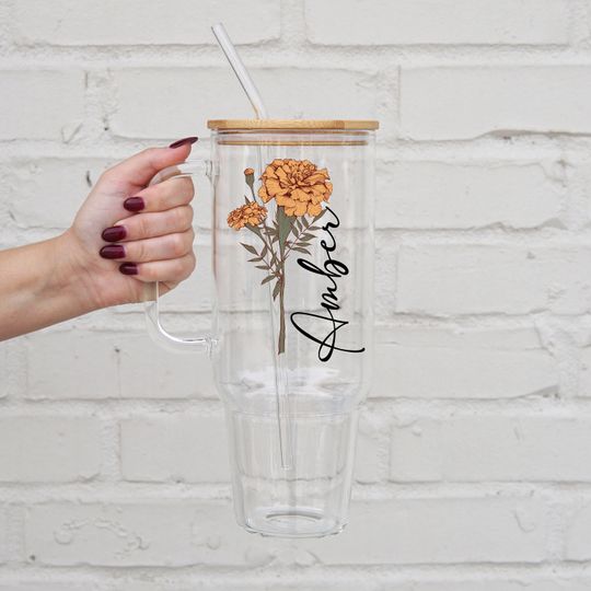 Birth Flower Personalized Name 40oz Tumbler Personalized Bridesmaid Gift, Custom Birthday Gift Personalized Gift For Her, Graduation Gift