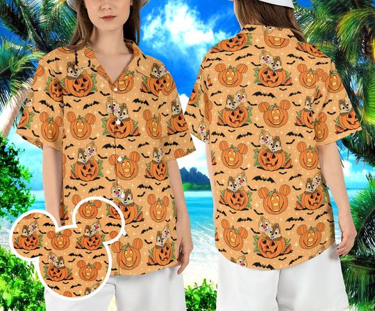 Chip n Dale Halloween Mickey Pumpkins Hawaiian Shirt, Disneyland Double Trouble Hawaii Shirt