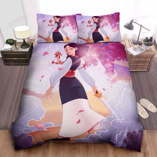 Disney Princess Mulan Mushu Walking In The Smoke Quilt Duvet Cover Set Bed Linen