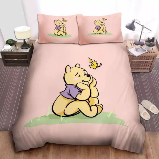 Disney Winnie The Pooh In Pink Theme Quilt Duvet Cover Set Bedroom Decor Kids