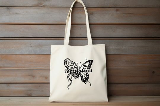 In the style of Reputation, Butterfly | Taylor Merch | School Tote Bag | Back To School Gift