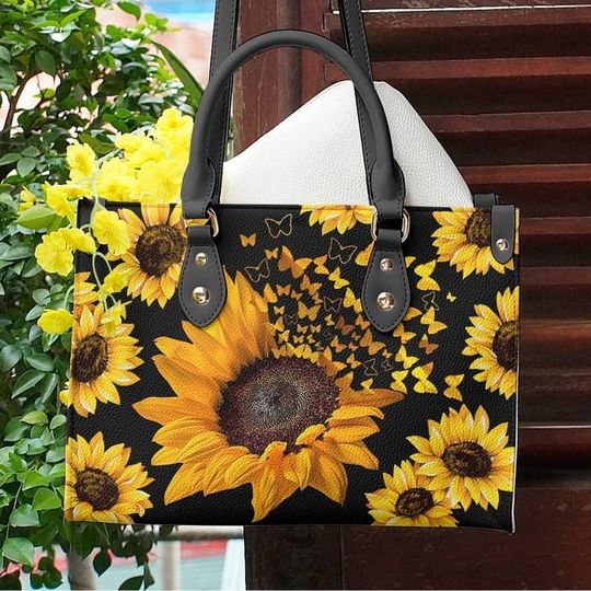 Sunflower Vintage Handbag,Sunflower Leather Bag,Sunflower Purse, Hope handbag,Flower Leather Handbag,Crossbody Bag