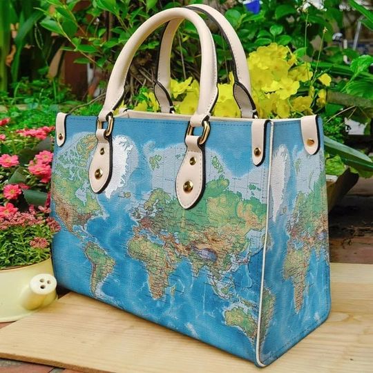 World map Leather Bag,Women World map Leather Handbag,Crossbody Bag, Leather bag,Shoulder Handbag,Handmade bag,World map handbag