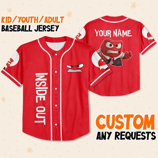 Personalized Disney Inside Out Anger Red, Disneyland Baseball Jersey, Inside Out 2 Athletic Jersey, Funny Family Gift For Fans