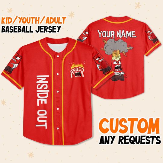 Personalized Disney Inside Out Anger Typographic Emotions, Disneyland Baseball Jersey, Inside Out 2 Athletic Jersey, Funny Family Gift