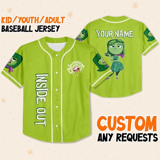Personalized Disney Inside Out Disgust Typographic Emotions, Disneyland Baseball Jersey, Inside Out 2 Athletic Jersey, Funny Family Gift