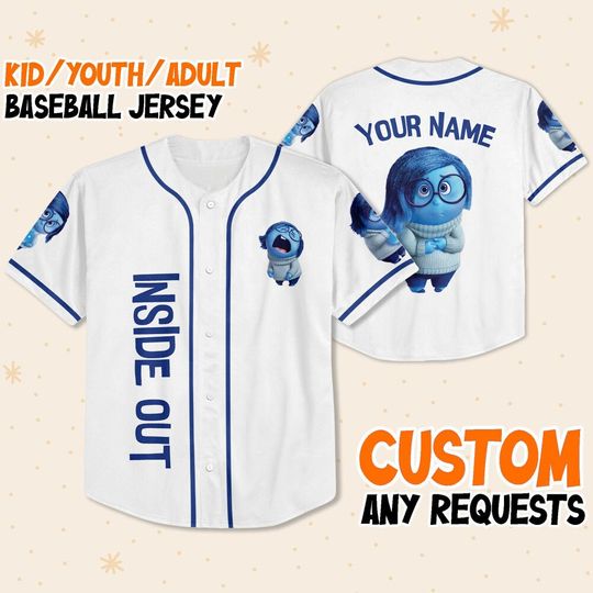 Personalized Disney Inside Out Sadness, Disneyland Baseball Jersey, Inside Out 2 Athletic Jersey, Funny Family Gift For Fans