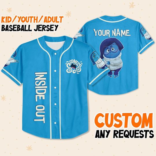 Personalized Disney Inside Out Sadness Typographic Emotions, Disneyland Baseball Jersey, Inside Out 2 Athletic Jersey, Funny Family Gift
