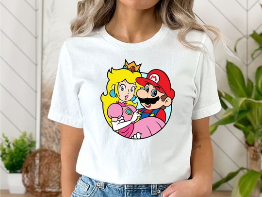Super Mario and Princess Peach Cotton Tee, Graphic Tshirt for men, women, Unisex, Trending Casual Fashion
