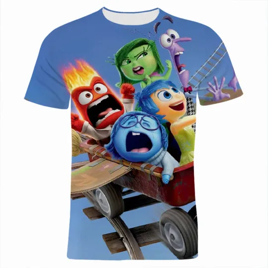 2024 New Summer Disney Cartoon Movie Inside Out T-Shirt for Men, Disney 3D Printed Children Tee Shirts, Casual Cartoon Tops