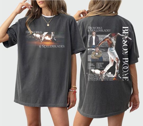 Benson Boone Fireworks and Rollerblades 2024 World Tour Shirt, Benson Boone Fan Shirt, Gift for Fan, Comfortable Short Sleeve Tee for Men, Women, Kids