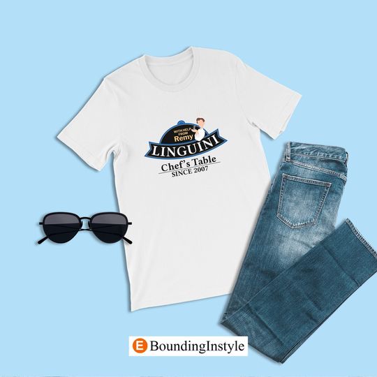 Ratatouille Logo Shirt, Alfredo Linguini T-Shirt, Linguini Chef Table Since 2007 Shirt, Disney Shirt, Casual Cotton Summer Short Sleeved Shirt, Disney Men Clothing for Men, Women and Kids