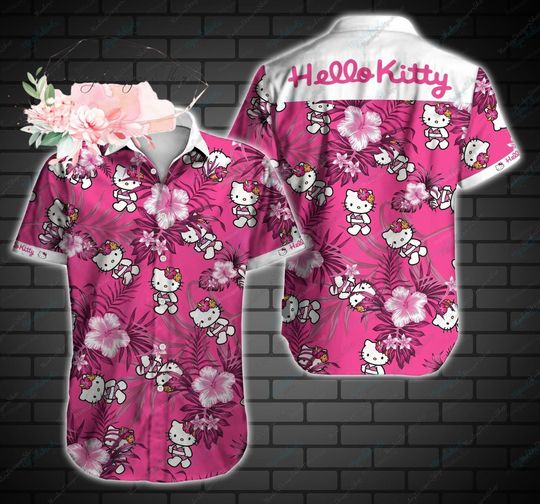 Hello Kitty Button Shirt, Kitty Cat Hawaiian Shirt, Hello Kitty Vacation Shirt, Cute Cat Beach Shirt For Men Women, Hello Kitty Summer
