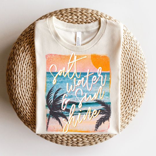 Salt Water Sunshine shirt, Beach shirt, Retro Summer unisex short sleeves t-shirt, Multiple colors full size S-5XL shirt, Trending summer gift
