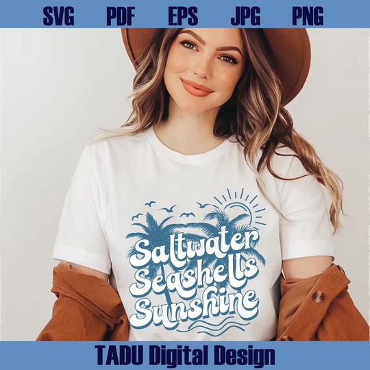 Saltwater Seashells Sunshine shirt, Retro Summer unisex short sleeves t-shirt, Multiple colors full size S-5XL shirt, Trending summer gift