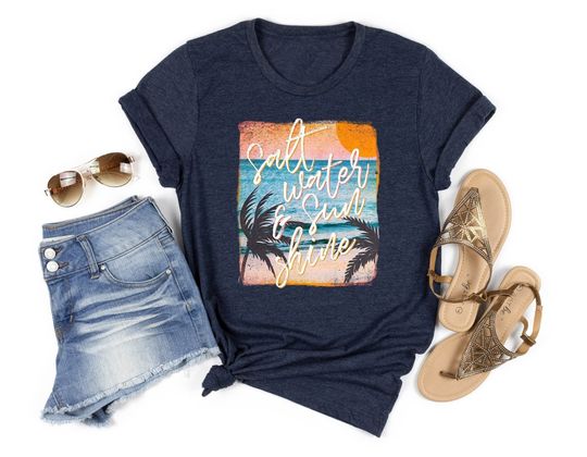 Salt Water Sunshine Sweatshirt, Retro Summer unisex short sleeves t-shirt, Multiple colors full size S-5XL shirt, Trending summer gift