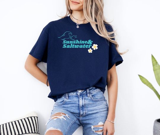 Sunshine and Saltwater, Summer Shirt Retro Summer unisex short sleeves t-shirt, Multiple colors full size S-5XL shirt, Trending summer gift