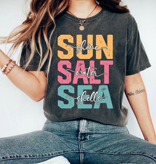 Sun Shine Salt Water Sea shells shirt Retro Summer unisex short sleeves t-shirt, Multiple colors full size S-5XL shirt, Trending summer gift