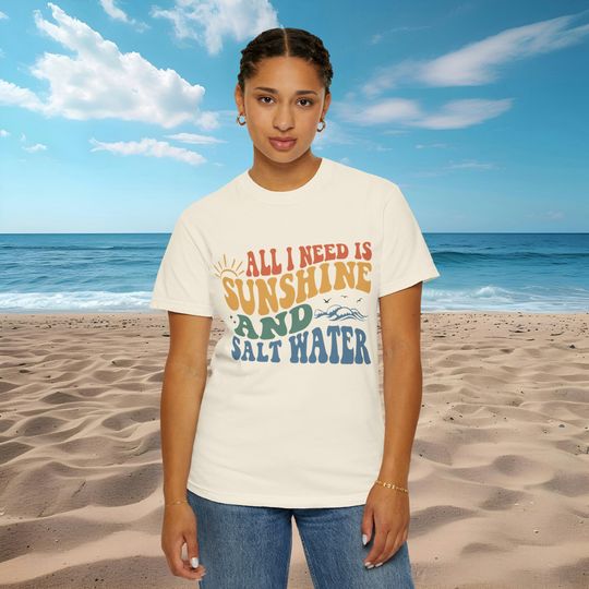 All I need is Sunshine and Salt Water T-shirt Retro Summer unisex short sleeves t-shirt, Multiple colors full size S-5XL shirt, Trending summer gift