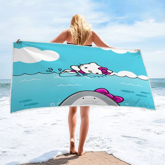 Cartoon Hello Kitty Printed Towels Beach, Swimming Pool, Swim Quick Drying Water Absorbing Bath Towels