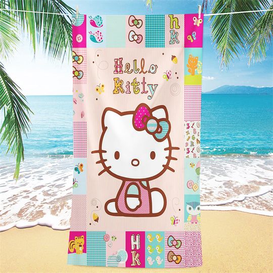 Beach Towel Hello Kitty Cartoon Style Microfiber, Bath Towel, Hand Towel, Bathroom Accessories Sets, Dry Fast for Children