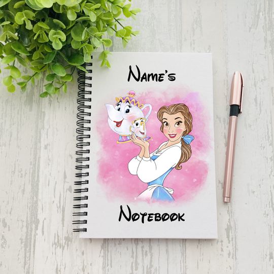 Personalised Beauty & The Beast Belle Mrs Potts Chip Notebook | Gift | Any Name | Present | Birthday | Gift | Celebration | Teacher Gift