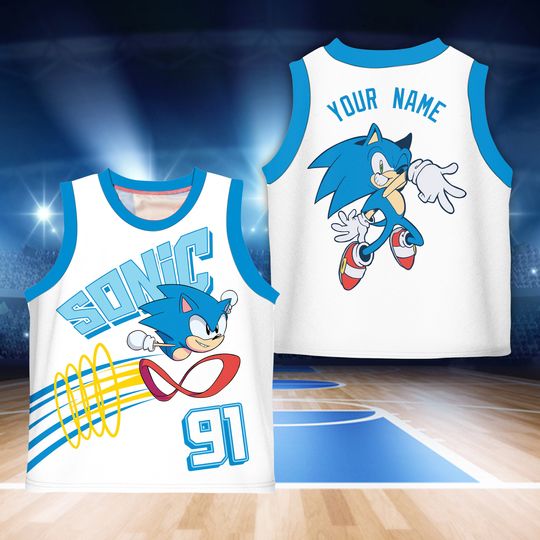 Custom Sonic the Hedgehog Basketball Jersey, Personalized Sonic Shirt, Cartoon Sonic Matching Party Outfit For Sonic Lover Birthday Boy Kid