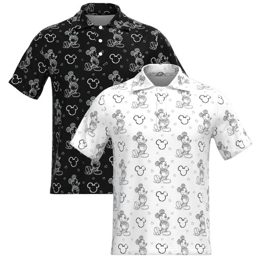 Mickey Mouse Drawing Sketch Doodle Disney Park Disneyland Inspired Short Sleeve Collar Collared Polo Tee