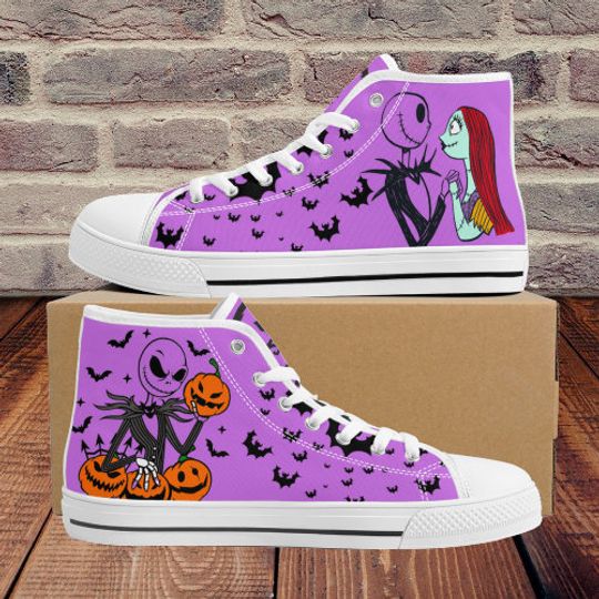 Jack Skellington | Sally | Converse Style High Tops | Womens and Mens Sneakers | Nightmare Before Christmas Best Gift
