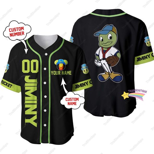 Personalized Jiminy Cricket Jersey, Pinocchio Baseball Jersey, Cute Jiminy Cricket Jersey, Disney Baseball Jersey, Pinocchio Gift