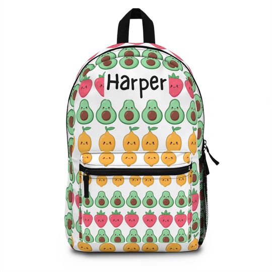 Avocado, Strawberry, and Lemon School Backpack, School Supplies, Personalize name