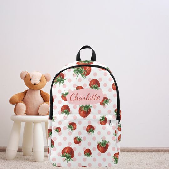 Personalised Strawberry Backpack- Girl's Personalised Name Backpack-Custom Girls Gift- Name Backpack For School