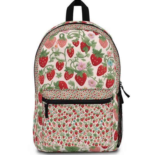 Cozy Strawberry Backpack Crochet Pattern, Aesthetic Backpack, Pastel Girls Backpack Women Embroidered Decor Personalized Best Gifts For Her