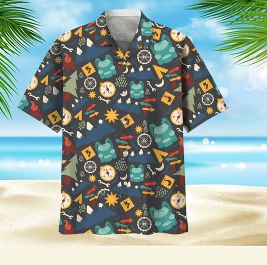 Vintage Camping Paradise Trendy Hawaiian Shirt: Retro Adventure in Paradise, Beach Party Shirt, Summer Hawaiian Shirt, Beach Shirt