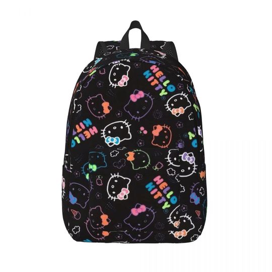 Kawaii Hello Kitty Backpack for Preschool Kindergarten, School Student Cute Cartoon Bookbag, Boy Girl Kids Canvas Daypack Gift