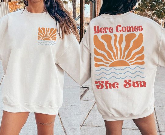 Here Comes The Sun 2 Sided Shirt, Beach Waves Tee, Retro Beach T-shirt, Summer Vibes T-shirt, Vintage Inspired Cotton T-shirt, Oversized Tee