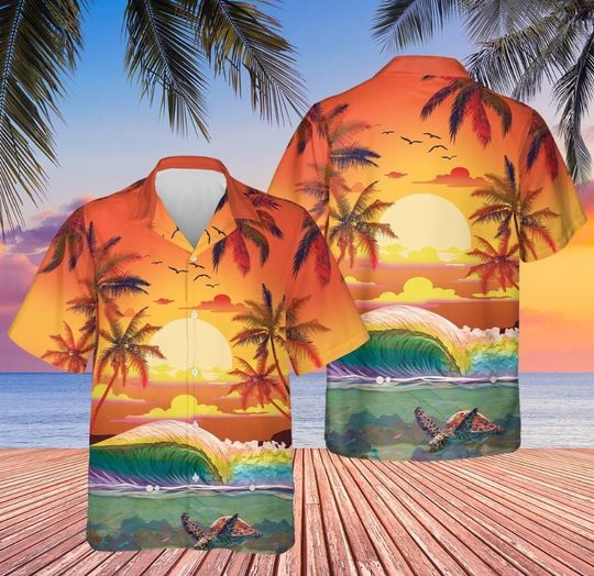 Lgbt Summer Sunset Hawaiian Shirt, Tropical Hawaiian Shirt, Lgbtq Pride Shirt, Summer Hawaiian Shirt, Beach Shirt