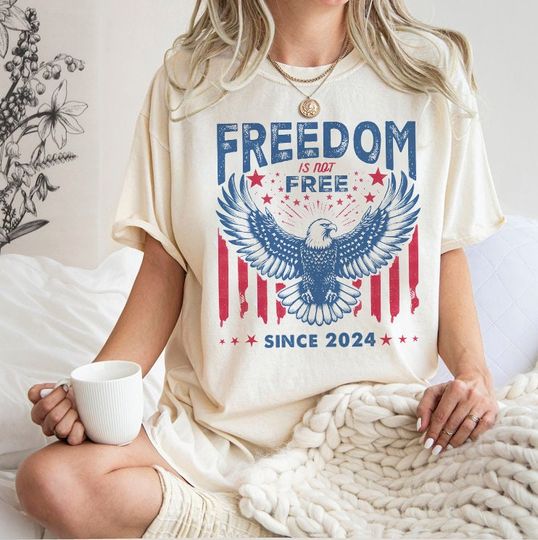 Vintage Patriotic 4th of July T-Shirt, Retro Freedom is Not Free Tee, American Independence Day Shirt, Eagle Graphic Tee, Oversized Tee