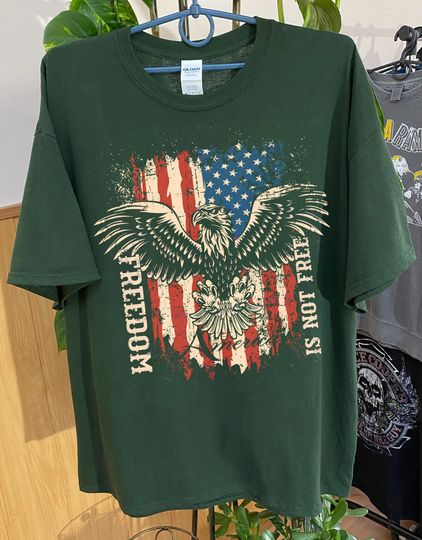 Vintage Patriotic 4th of July Tee, Retro Freedom is Not Free Tee, American Independence Day Shirt, Eagle Graphic Tee, Oversized T-shirt