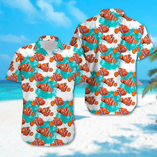 Orange Clown Fish Nemo Hawaiian Shirt, Finding Nemo Cartoon Hawaii Shirt, Nemo Cartoon Animated Character Button Up, Summer Trip Family Tee