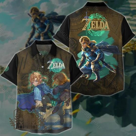 Legend Of Zelda Hawaiian Shirt, Tear Of The Kingdom Button Shirt, Video Game Shirt, Zelda Lovers Shirt, Gaming Short Sleeve Shirt