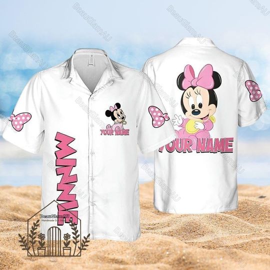 Minnie Mouse Hawaiian Shirt, Cute Baby Hawaiian Shirt, Mickey Mouse Shirt, Disney Trip Shirt, Disney Aloha Shirt, Shirt For Kid Adult