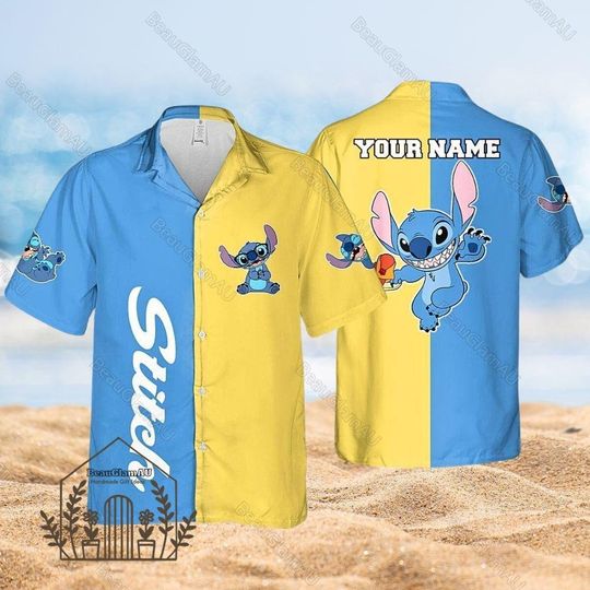 Stitch Hawaiian Shirt, Stitch Button Shirt, Stitch Aloha Shirt, Disney Trip Shirt, Disney Summer Shirt, Hawaiian Shirt For Kid Adult