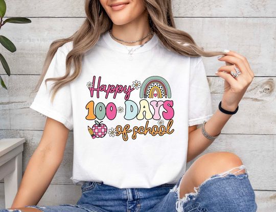 Happy 100 Days of School Shirt For Teacher, 100 Day T-Shirt, 100th Day Of School Student Apple Shirt, Cute Back to School Tee