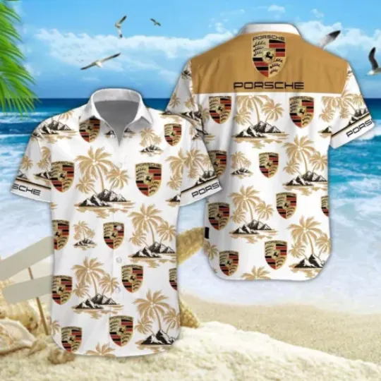 Discover Porsche Team Racing Hawaiian Shirt, Porsche Racing Tropical Beach Summer Shirt, Hawaii Shirt For Men