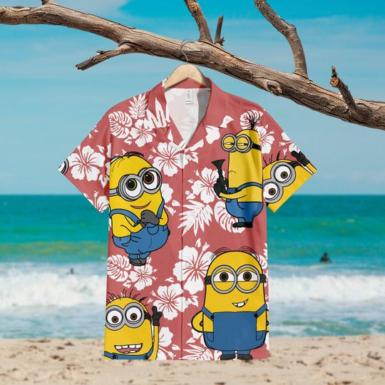 Flowers Tropical Minion Collared button down short sleeve art hawaiian shirt