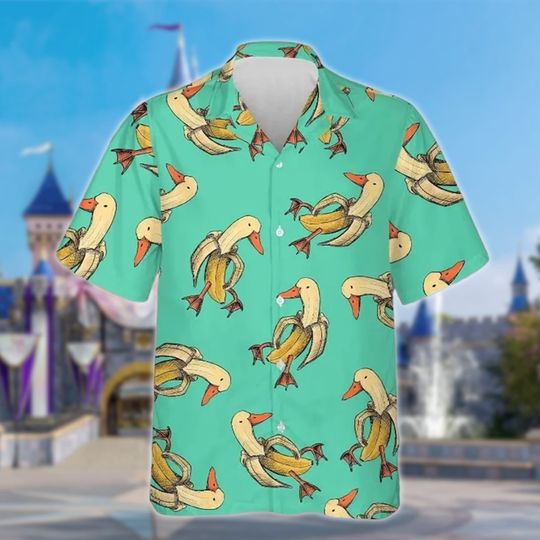 Funny Banana Duck Button Down Short Sleeve Hawaiian for Men, Women, Kids, Trending Casual Fashion, Banana Hawaiian Shirt Gift